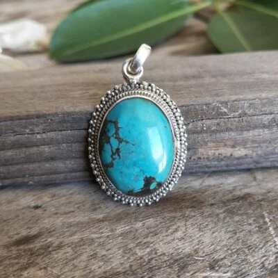 Turquoise Gemstone Pendant 925 Sterling Silver Designer Pendant Handmade Pendant Foto 1 de 4