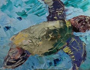 TOP!!!!!!   11x14 MEERESSCHILDKRÖTE NAUTISCH STRAND OZEAN JOSE TRUJILLO Öl - Bild 1 von 5