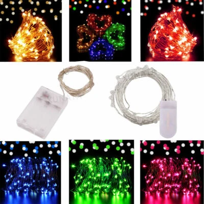 LED Fairy String Lights Battery Operated Copper Silver Wire Christmas Party Deco - Image 1 of 4