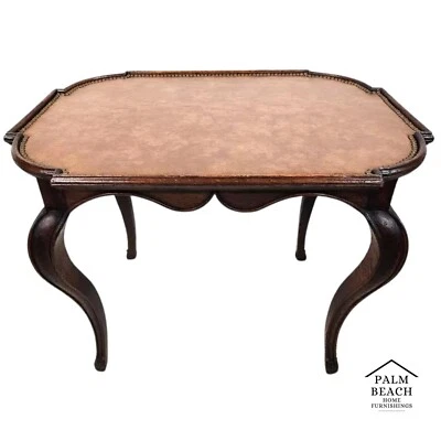 Country French Side Table Leather Top Oak Antique - Image 1 of 4