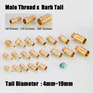 Male Thread x Hose Barb Connector 4mm-19mm Brass Adapter BSP 1/8" 1/4" 3/8" - Picture 1 of 25