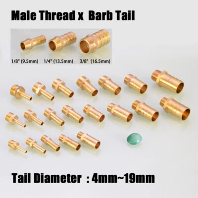 Male Thread x Hose Barb Connector 4mm-19mm Brass Adapter BSP 1/8" 1/4" 3/8" - Image 1 of 4