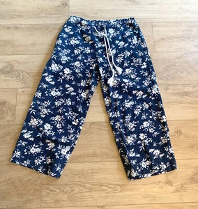 Ralph Lauren Linen Blend Blue White Floral Cropped Pants Drawstring Size S Beach - Picture 1 of 9