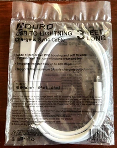 Cargador de iPhone Aduro Apple USB para Iluminación Apple Certificado MFI 3 Pies de Largo Cable - Imagen 1 de 20