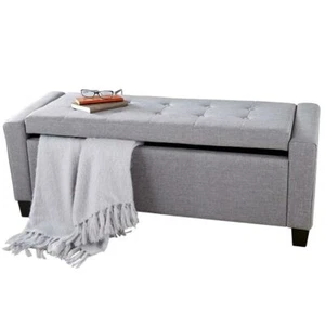 Cassapanca Pouf Contenitore Panca Sgabello Poggiapiedi in Tessuto Grigio Chiaro - Foto 1 di 5