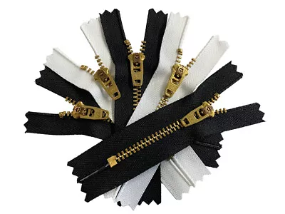 3" to 11" YKK #4.5 Brass Pants, Jeans Zipper Semi- Auto Lock Slider Black, White - Image 1 of 4