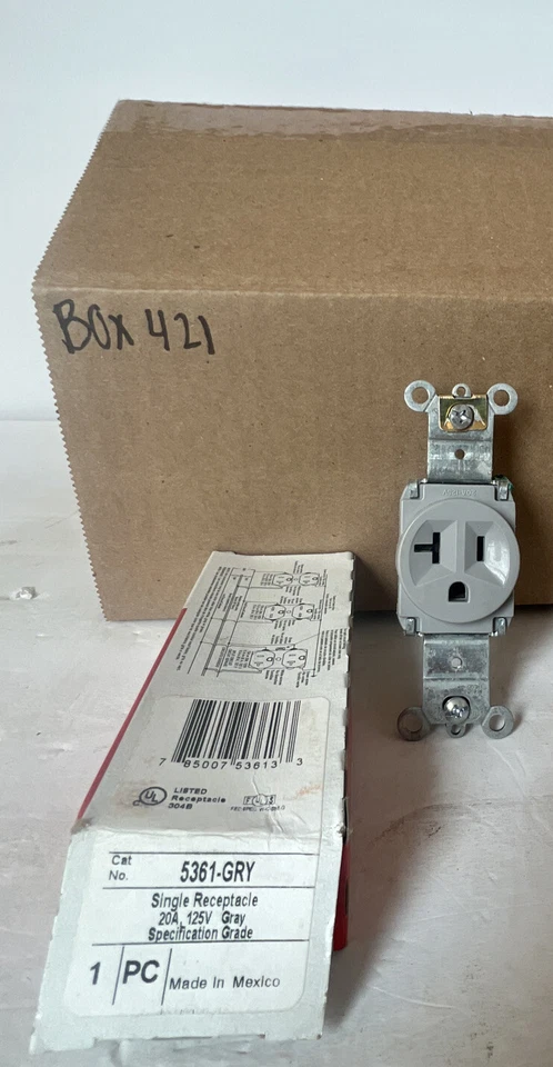 RECEPTÁCULOS INDIVIDUALES PASS & SEYMOUR GRIS 5361-GRY 20A 125V NUEVOS EN CAJA Foto 1 de 1