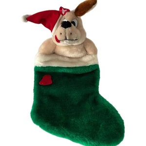 Vintage Christmas Stocking Purina Beggin Strips Dog Puppy Green 3D Plush Ralston - Picture 1 of 9