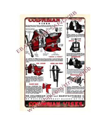 modern indoor wall  decor Columbian vise tools mechanics workshop metal tin sign - Image 1 of 4