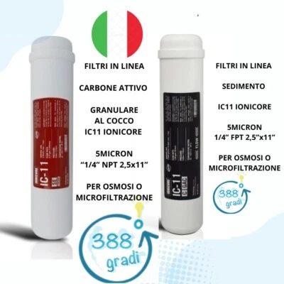 KIT FILTRI IN LINEA DEPURATORE IONICORE IC-11 CARBONE ATTIVO COCCO + SEDIMENTI - Image 1 of 3