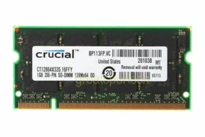 Crucial 1GB PC2700 DDR333MHZ 200Pin 2.5V SODIMM Low Density Notebook Memory RAM_ - Picture 1 of 6
