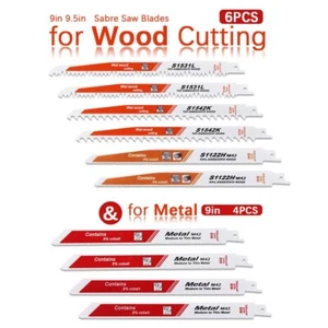 10Pcs 9" 9.5" Reciprocating Saw Blades Set HCS/M42 For Wood Metal PVC 3T 5T 18T - Picture 1 of 12