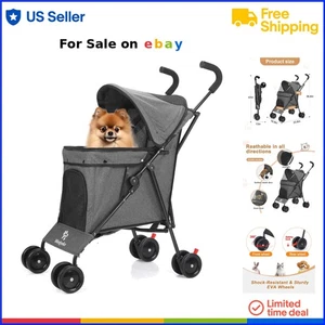 Travel Dog Stroller Lightweight Pet Carrier for Small Dogs Cats Up to 33 lbs - Picture 1 of 8