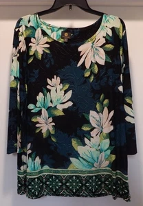 Colección JM Mujer X-LARGE Jacquard Tejido NEGRO PROFUNDO Verde Floral Delantero y Trasero - Imagen 1 de 24