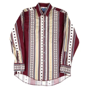 Wrangler Western Shirt Mens L Striped Aztec Pearl Snap Long Sleeve Rodeo Cowboy - Picture 1 of 10