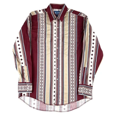 Wrangler Western Shirt Mens L Striped Aztec Pearl Snap Long Sleeve Rodeo Cowboy - Image 1 of 4