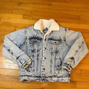Chaqueta Jean Saugatuck Vintage Mediana Sherpa Forrada Lavado Ácido Años 90 Grunge Fade - Imagen 1 de 9