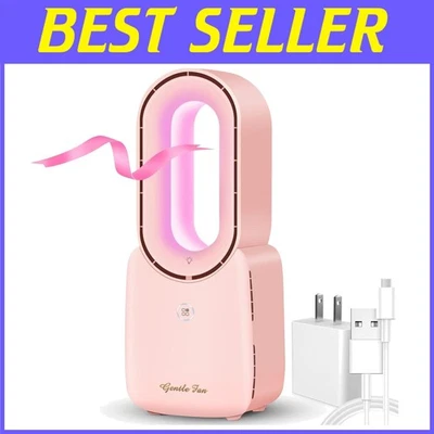 Mini ventilador silencioso 11,8 polegadas sem lâmina - Ventilador de mesa USB de 4 velocidades com luz ambiente - Imagem 1 de 4