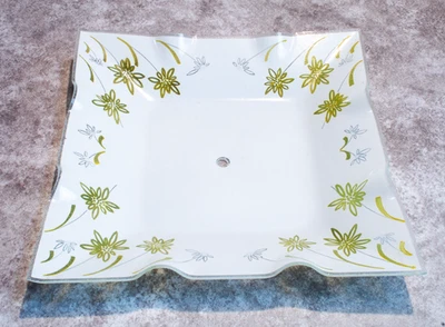 Vintage MCM Square Glass Ceiling Light Fixture Shade Cover White Frosted Wheat  - Image 1 of 3