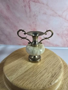 Kleine Vintage Messing & Marmor Doppelhenkel Vase Urne 3,5" - Bild 1 von 6