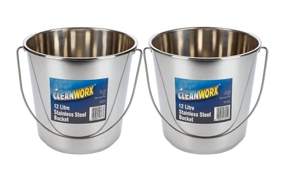 2x Stainless Steel Bucket with Handle 12Ltr HDuty Premium Quality 12L Med - image 1 of 4