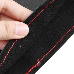 Ι Black Red 38mm Leather Steering Wheel Cover DIY Embossing Needles&Thread Kit - Picture 1 of 12