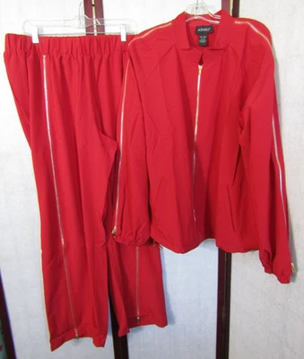 NIB ASHRO Red Zipper Embellished Polyester/Spandex Suit Jacket Pant Set Woman 1X - Image 1 of 4