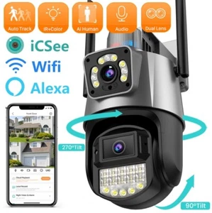 ICSee Dual Lens WiFi IP Camera Wireless Outdoor CCTV PTZ Home Security IR Cam - Picture 1 of 16