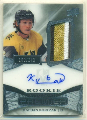 22-23 Upper Deck PREMIER Rookie Auto Patch KAEDAN KORCZAK RC /249 Golden Knights - Image 1 of 2