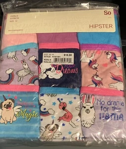 SO Girls Hipster Underwear 9 Pair Pack Size 12 Unicorn Llama Dog NWT NIP - Picture 1 of 3
