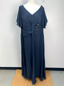 JJs House Blue Chiffon V-Neck A-Line Mother of Bride Dress Sz 22W 252058 Beading - Picture 1 of 8