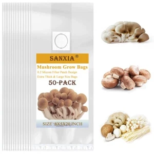 50 Pack Mushroom Bags With Vents, 80 Micron Mushroom Grow Bags Autoclavable Mush - Picture 1 of 3