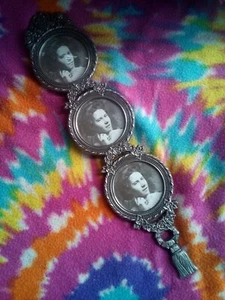 Photo Frame, metallic - (3) round photos 2.75" diameter. Length is approx. 14" - Picture 1 of 8