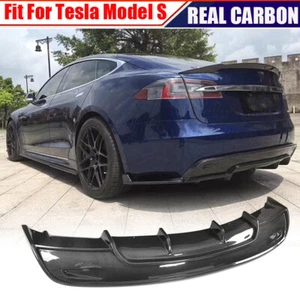Labio difusor parachoques trasero fibra carbono real Fit Tesla Modelo S 70D 85D Sedán 16-19 - Imagen 1 de 14