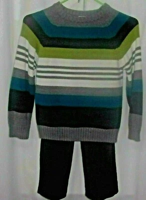 Boys 5 Greendog navy blue corduroy pants, 5-6 Gymboree striped colorful sweater - Image 1 of 4
