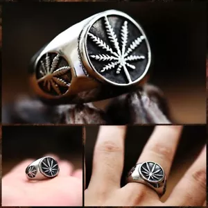 AU NEW Men Retro Leaf Totem Stainless Steel Ring Domineering Vintage Medieval - Picture 1 of 6