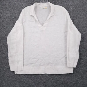 C&C California Top Womens S Small White Linen Relaxed Pullover Long Sleeve Beach - Picture 1 of 13