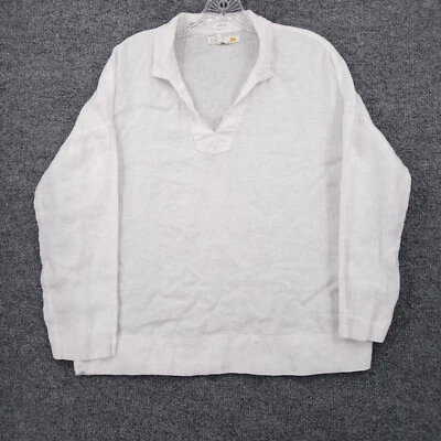 C&C California Top Womens S Small White Linen Relaxed Pullover Long Sleeve Beach - Image 1 of 4