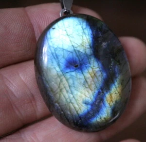 GOLDJUNGE69 GJA DAMEN ANHÄNGER * LABRADORIT AA OVAL 103 ct 41 mm SPECTRO + - Bild 1 von 7