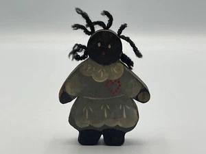 Vintage Wood African American Girl Figurine Ornament Red Heart 4 1/4” - Picture 1 of 6