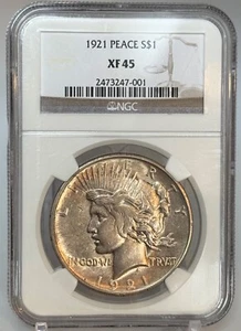 1921 - Peace Dollar - High Relief - $1 - NGC XF-45 - Absolute Stunner! - See Vid - Picture 1 of 4