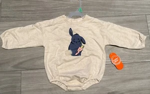 Easter Wonder Nation Baby Boys 6-9 mo Oatmeal Blue Bunny Graphic Bodysuit New 08 - Picture 1 of 2
