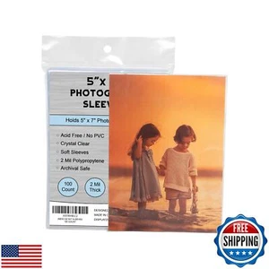 (100 Count) Display Zone 5x7 Photograph Sleeves - Crystal Clear Penny Sleeves - Picture 1 of 5