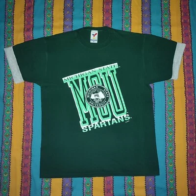 Camiseta De Colección Michigan State Spartans Puntada Única Artex Verde Rayas L Foto 1 de 4