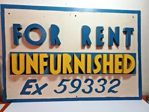 50's Handmade Wood Beach Style For Rent Unfurnished Sign Blue White Yellow RRJTS - Picture 1 of 4