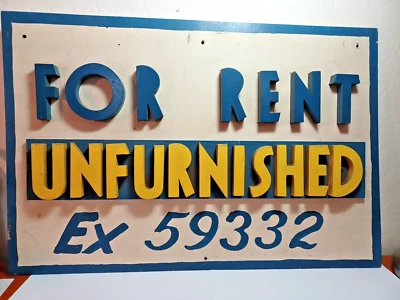 50's Handmade Wood Beach Style For Rent Unfurnished Sign Blue White Yellow RRJTS - Image 1 of 4