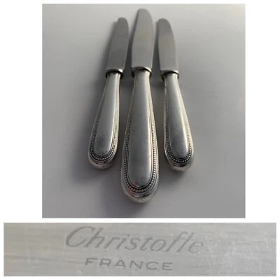 CHRISTOFLE Plateado Borde Cuentas Plato Plateado Cena + Cuchillos Mantequilla FRANCIA Foto 1 de 4