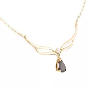 9Carat Yellow Gold 17" Sapphire & Diamond Necklace (1mm Wide & 28x23mm) - Picture 1 of 3