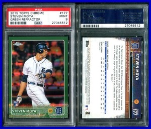PSA 9 2015 Topps Chrome Green Refractor #177 Steven Moya RC 1/99 POP1