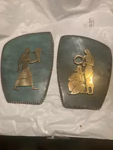 BRASS/ENAMEL 12"x9" DECORATIVE PAIR OF WALL ART, ISRAEL!, NICE!! DAYAGI? 1950's - Afbeelding 1 van 7